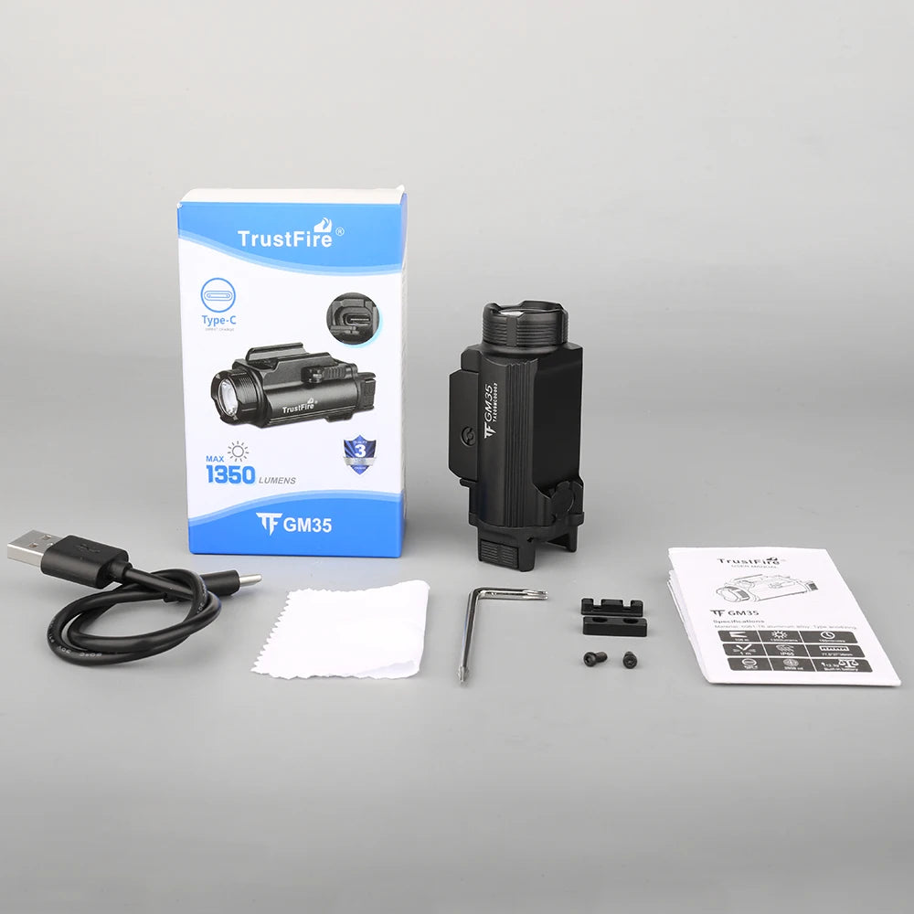 Trustfire GM35 Tactical LED Flashlights Mini Pistol Lights 1350Lumens USB Rechargeable Quick Release Handgun 1913/GL Rail