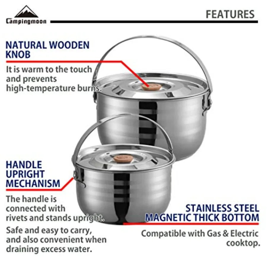 CAMPINGMOON Camping Cookware Set Stainless Steel Outdoor Nesting Cooking Mess Kit Pots Pans Bowls with Storage Carrying Tote Ba