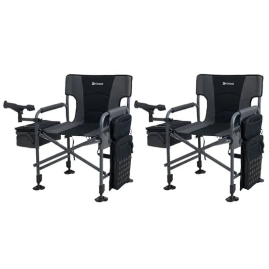 2 Pack Fishing Chairs with Rod Holder Folding Ice Fishing Chair for Adults Outdoor Camping Chair Leg Adjustable with Cooler Bag