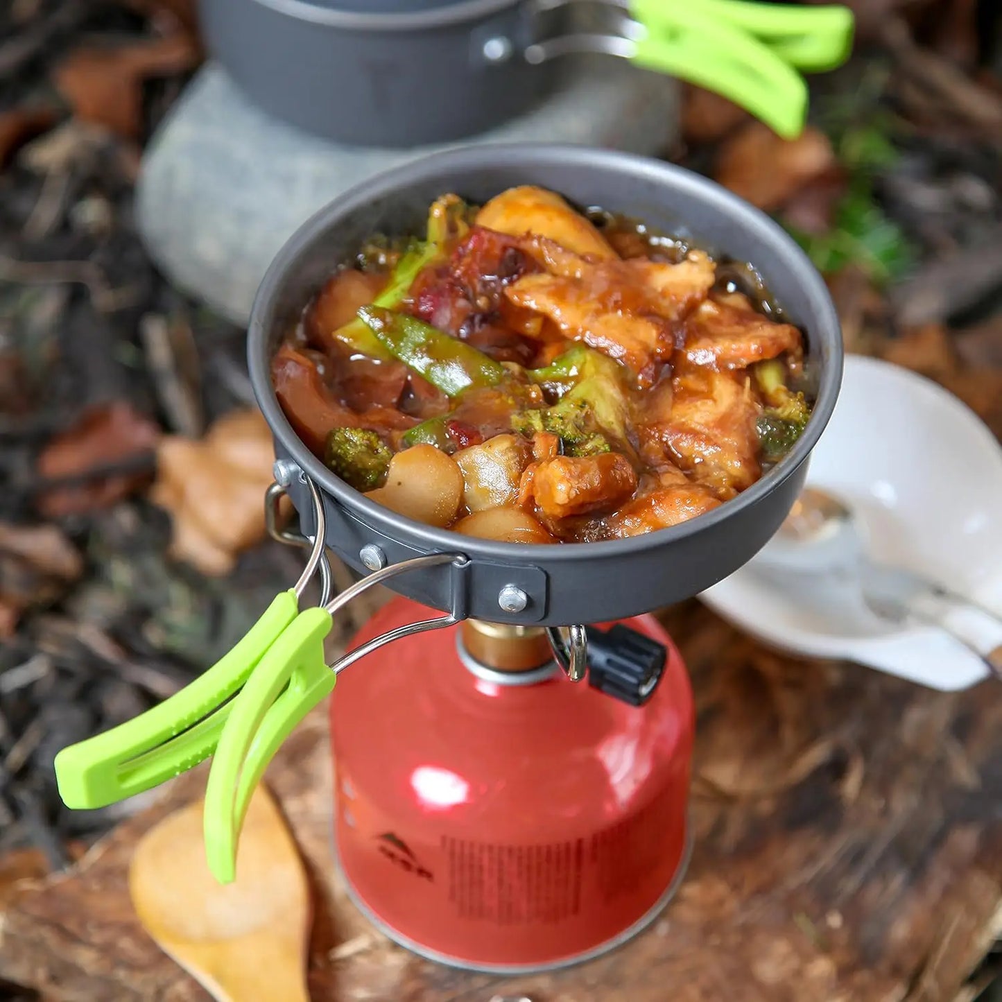 Backpacking Camping Cookware Kit - Pots/Pans Set, Stove-Compatible, Essential Camp Kitchen Gear.