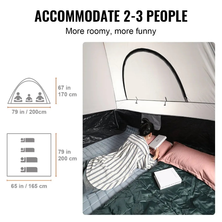 Truck Bed Tent 6.4-6.7ft for Pickup Truck with Rain Layer and Carry Bag Waterproof PU2000mm Double Layer Tent in Black Fits 2-3