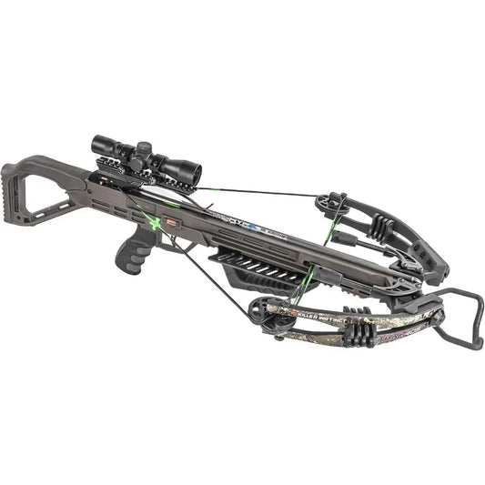 Killer Instinct Lethal 405 Crossbow Pro Package with 4 x 32 Non-Illuminated Scope Rope Cocker String Suppressors 3-Bolt Quiver