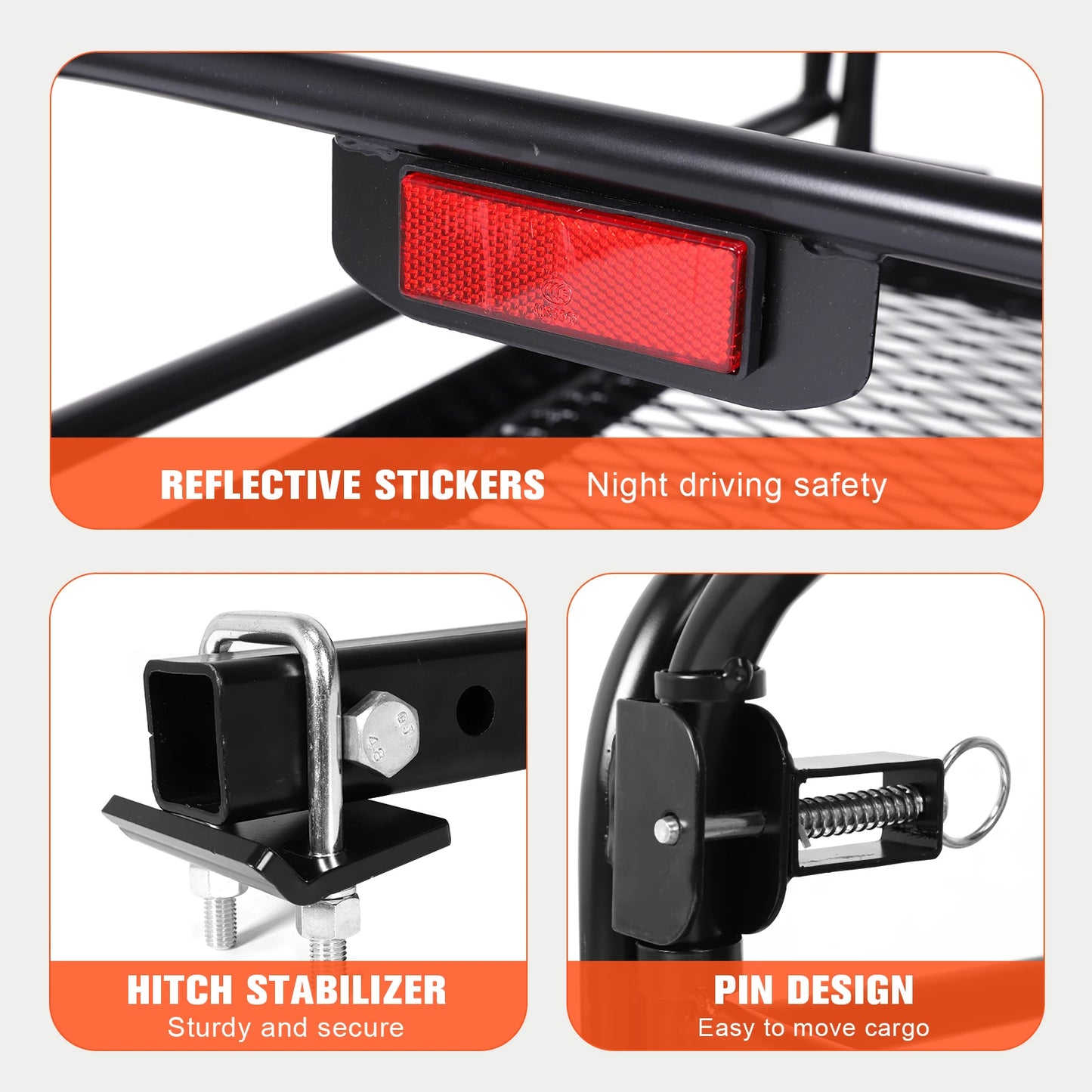 Hitch Mount Basket Folding Cargo Rack Rear Luggage Basket 500 LBS Capacity with Hitch Stabilizer for SUV Pickup Truck Trailer