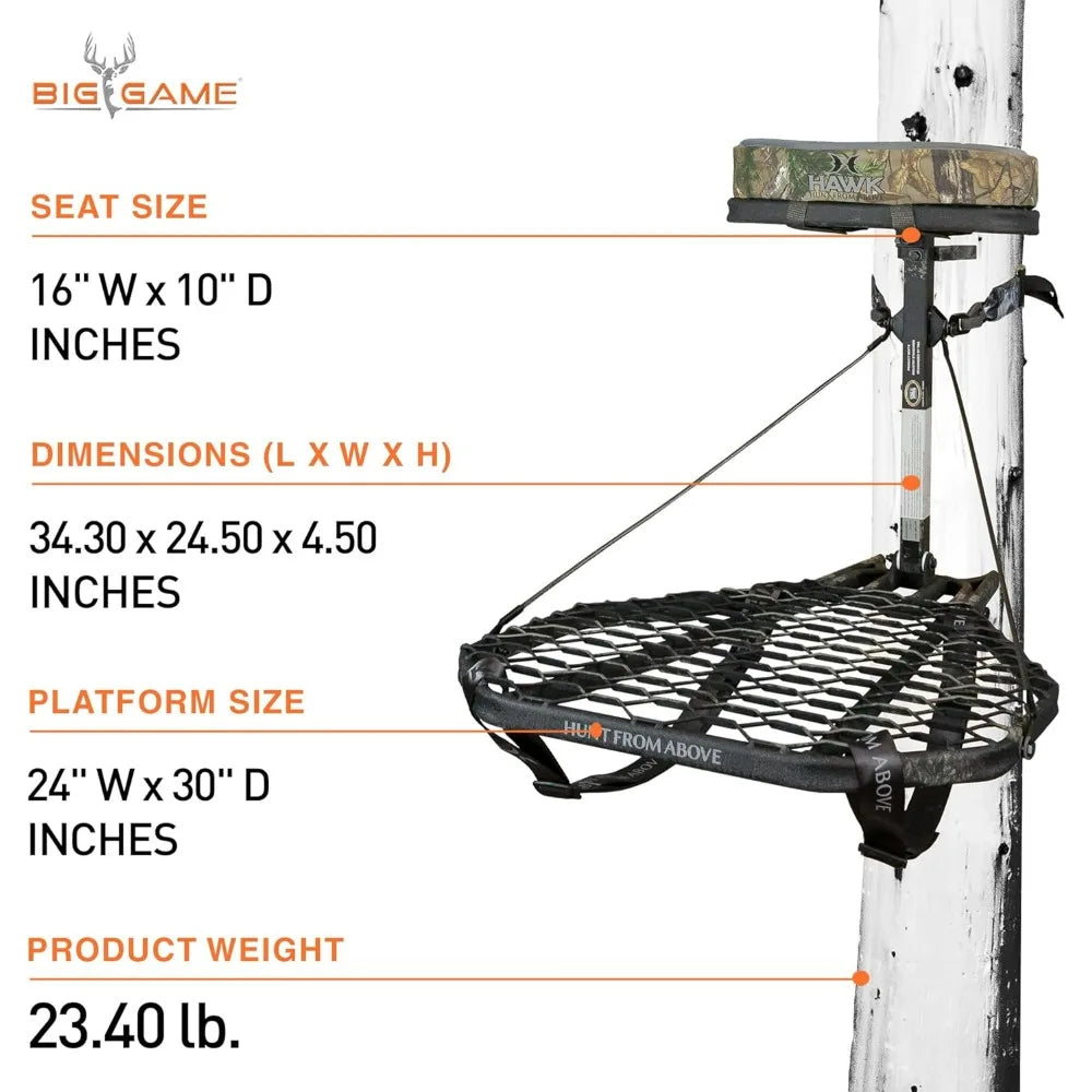 Adjustable Deer Hunting Tree Stand by Hawk Steel for Game Hang-On