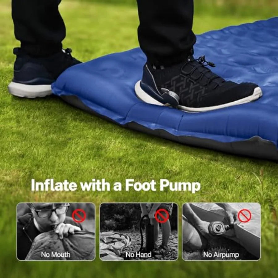 6 Extra-Thick Reinforced Camping Sleeping Pad with Pillows Built-in Foot Pump Ultralight Self-Inflating Air Mattress Mat for Te