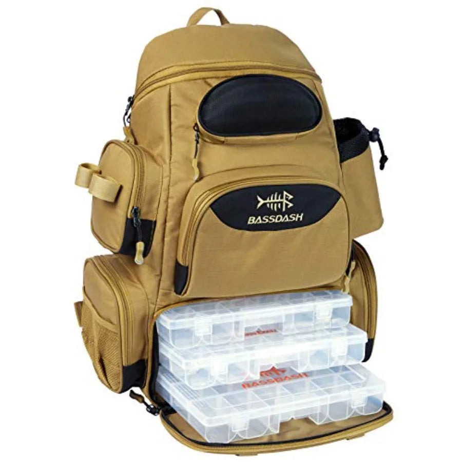 Fishing Tackle Backpack Water Resistant Tactical Bag Soft Tackle Box with Rod Holder and Protective Rain Cover