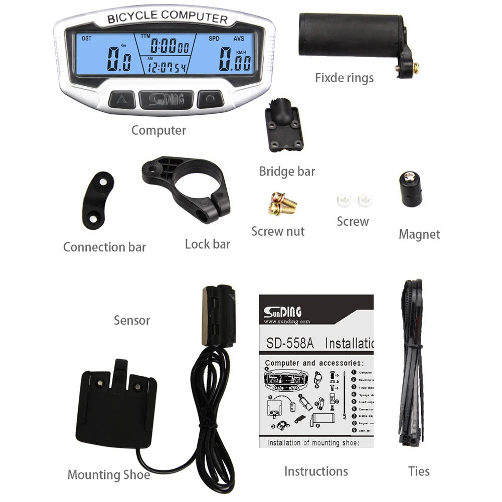 Bicycle Digital LCD Wired Computer Speedometer Biking Portable Bike Backlight Code Table Dustproof Cycling Parts for SUNDING