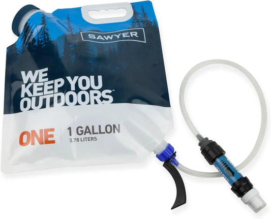 Portable Gravity Water Filter System with 1-Gallon Reservoir for Camping, Hiking, and Emergency Use