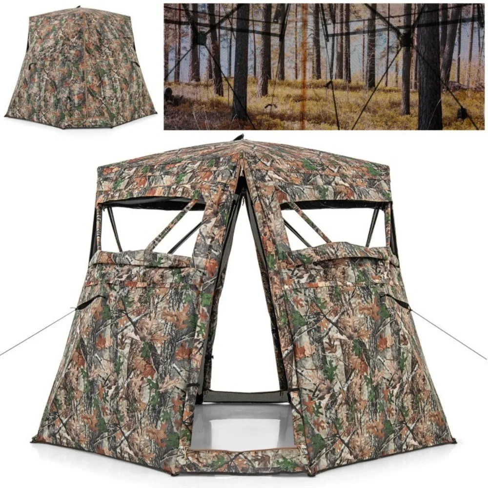 360° Pop Up Hunting Ground Blind W/4 Full Panels Of One-Way See-Through Fabric