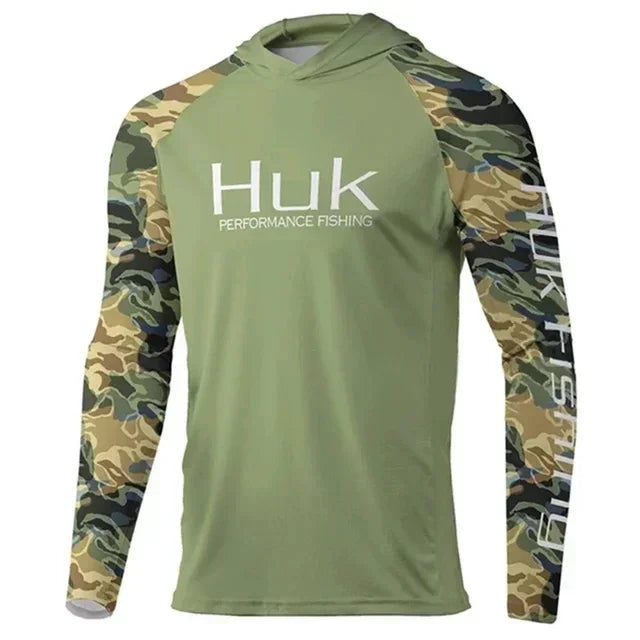 HUK Hooded Fishing Shirts Upf 50 Long Sleeve T Shirt Sun Protection Fishing Clothing Breathable Fishing Hoodies Camisa De Pesca