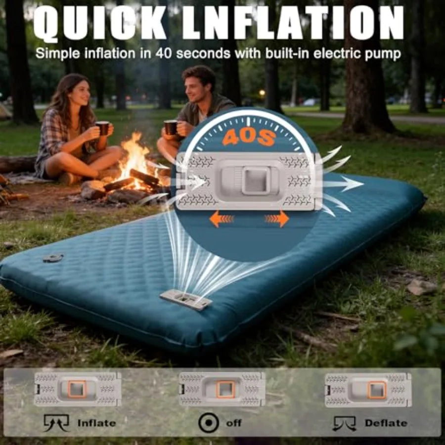 Self Inflating Sleeping Pad for Camping with Electric Pump 3.15 Ultra-Thick Memory Foam Mattress with Built-in Pillow 4-Season