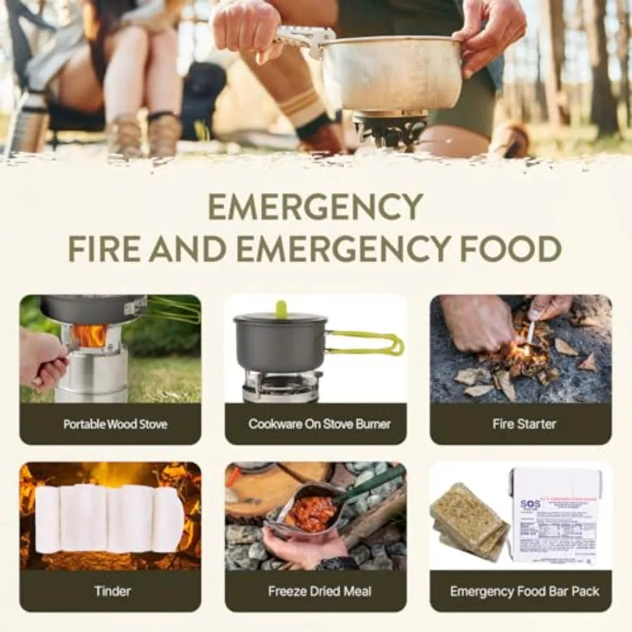 72-Hour Survival Kit Emergency Bug Out Bag with First Aid Water Filter Food Tools 45L Tactical Backpack for Camping Hiking Outd