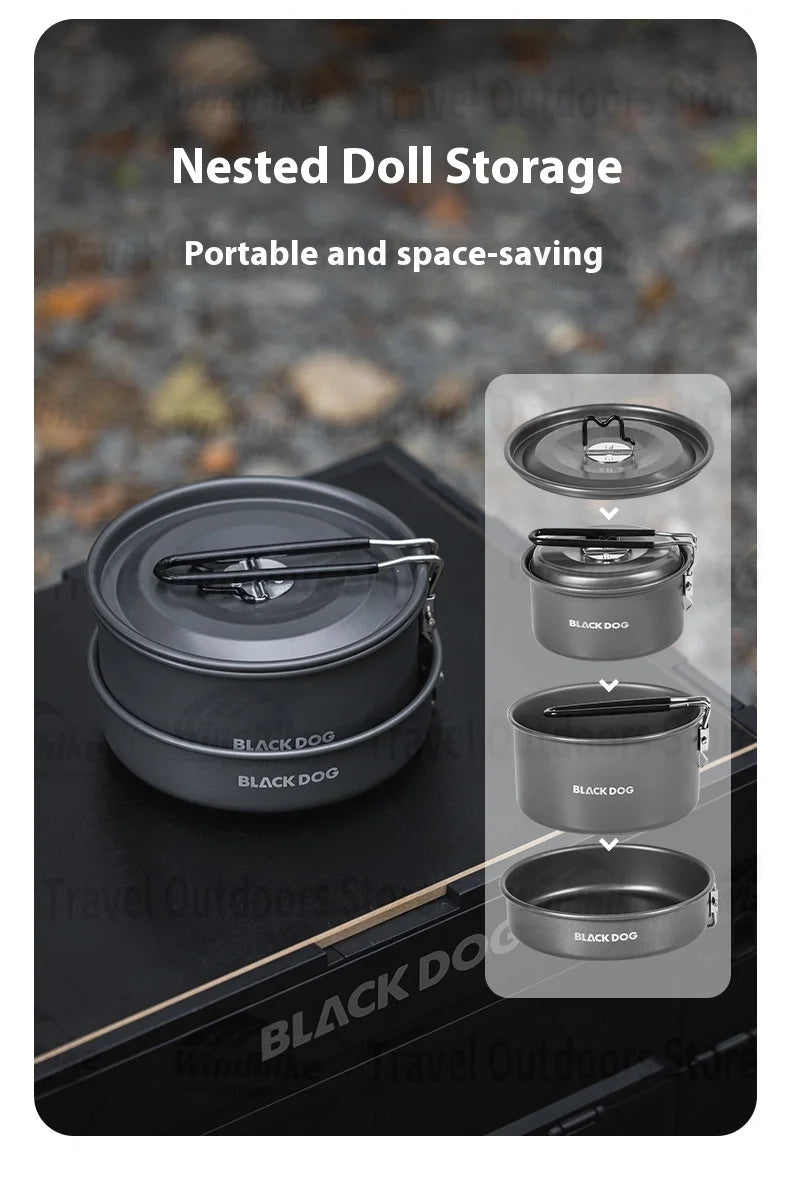 BLACKDOG Outdoor Tableware Pot Frying Pan Set Aluminum Alloy Ultralight Portable Kitchenware Camping Cookware Picnic Tableware