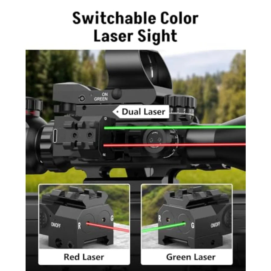 416x50 AO Scope Combo with Green Red Dual Laser Sight 5in1 Combo Featuring Dual Illuminated Optics Scope 4 Reticle Holographic