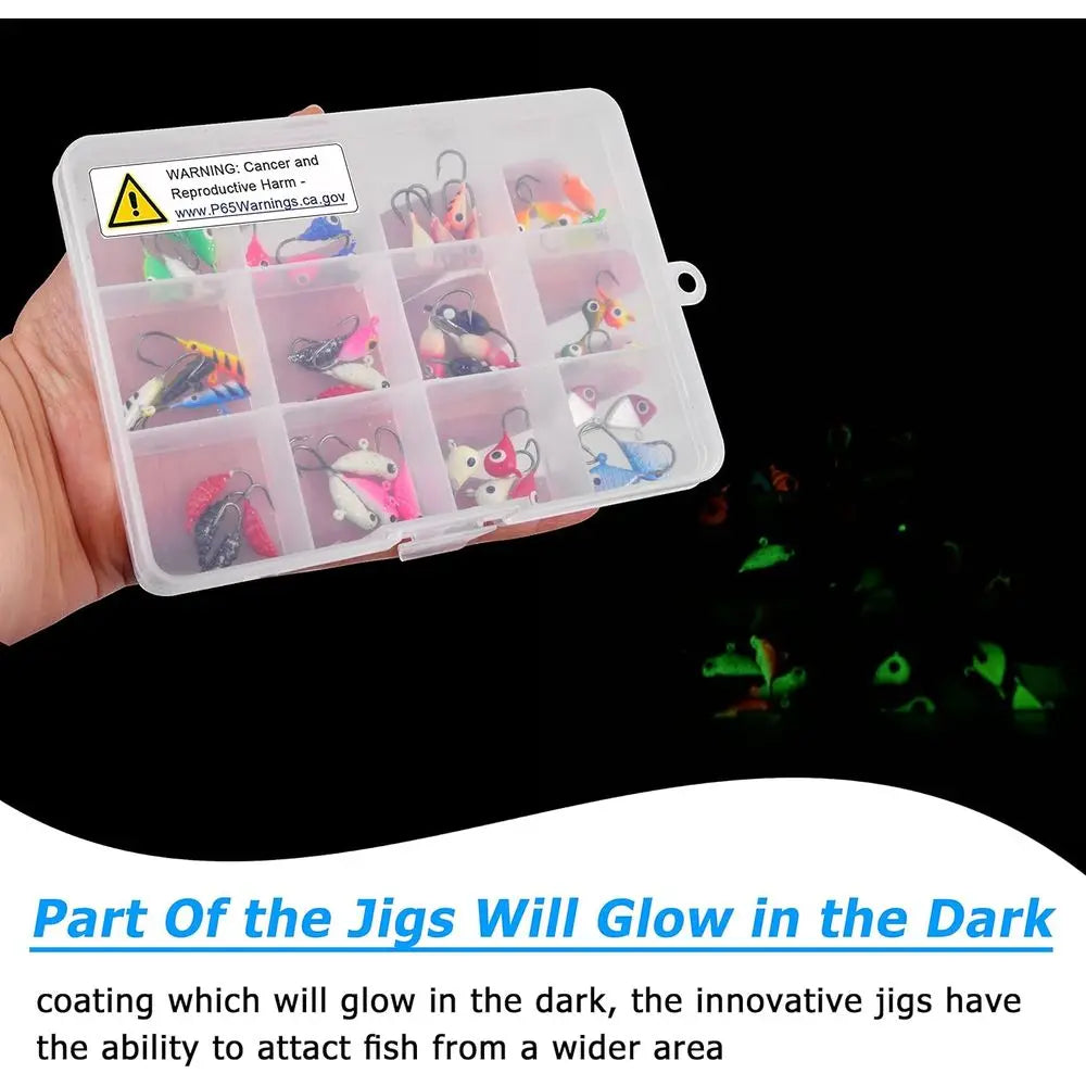 48-Piece Glow-in-the-Dark Ice Fishing Lures Kit for Crappie, Panfish, Walleye, and Perch
