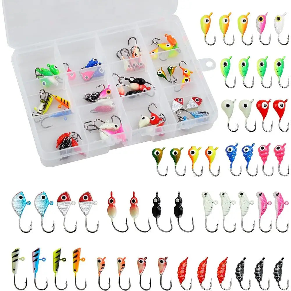 48-Piece Glow-in-the-Dark Ice Fishing Lures Kit for Crappie, Panfish, Walleye, and Perch