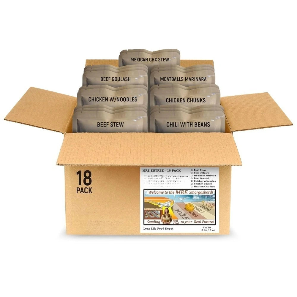 MRE Entree Variety Pack 18 Beef and Chicken Main Courses Long Shelf Life Fresh 2024 Production US