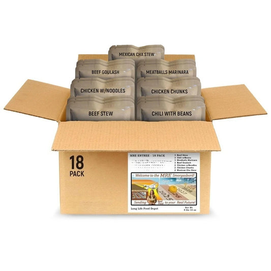 MRE Entree Variety Pack 18 Beef and Chicken Main Courses Long Shelf Life Fresh 2024 Production US