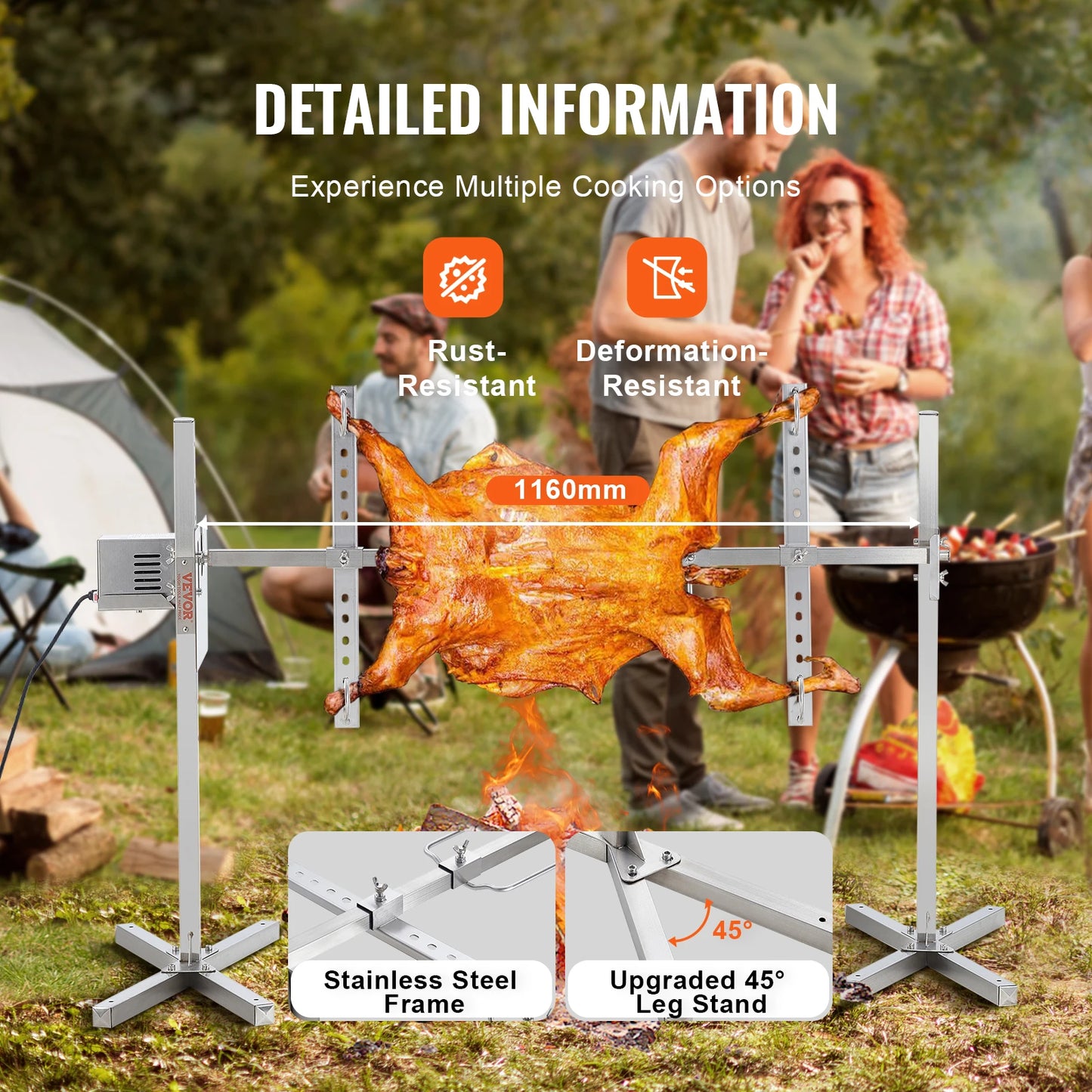 SucceBuy Electric BBQ Rotisserie Grill Kit Automatic 42W Motor Height Adjustable Universal Roaster Stand Spit Rod w/ Heat Shield