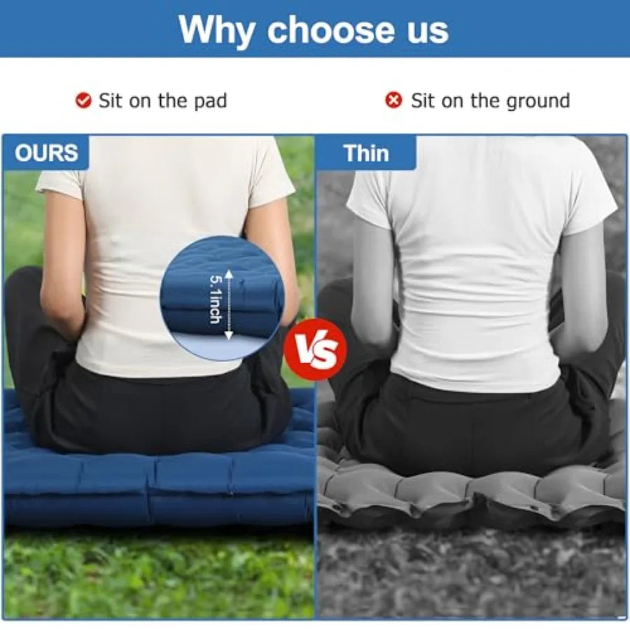 5.1 Thick Double Sleeping Pad with Foot Pump Pillow 77.5x53.9 2-Person Air Mattress for Camping Ultralight Compact for Backpack