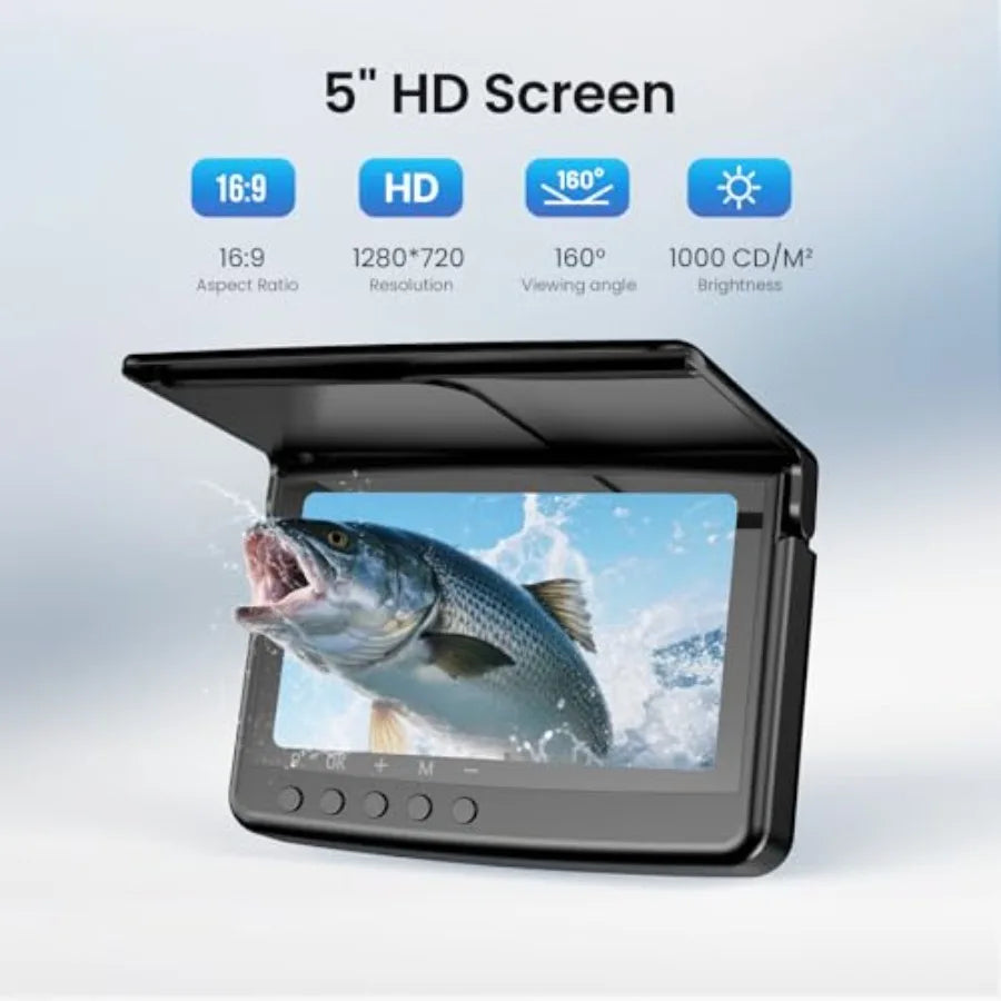 Underwater Fishing Camera 5-Inch 720P DVR Recording with 32GB Storage 8 IR Night Lights 10000mAh Battery 66FT Cable Portable Fi