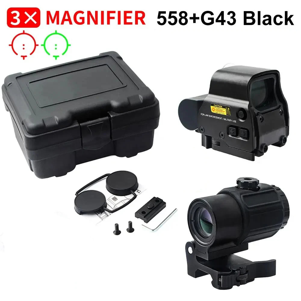 558+G43 Holographic Collimator Sight 558+G33/G45 Red Dot Optic Sight Tactical Hunting Gear W/20mm Rail Mounts&Quick Detach Lever