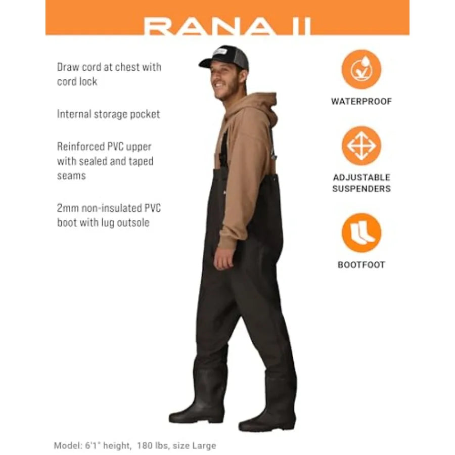 Men's Rana II PVC Waterproof Fishing Boot Feet Chest Wader for Fishing in Black with Durable Material and Enhanced Grip