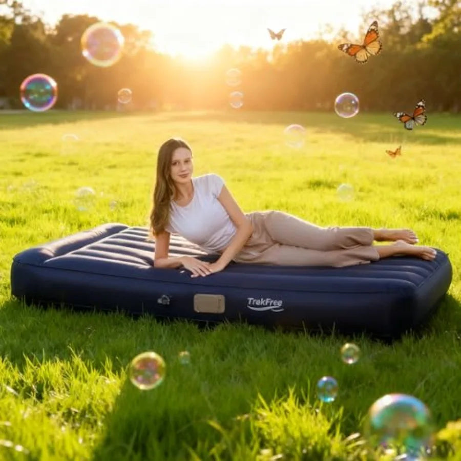 4 Season Self-Inflating Sleeping Pad with Electric Pump for Camping Tent Travel Car Lightweight Foam Mattress in Blue Quick Inf