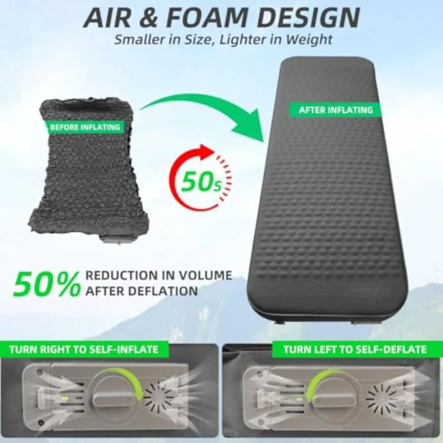 Self Inflating Sleeping Pad with Electric Pump 3.15 Ultra-Thick Memory Foam Camping Sleeping Mat with Pillow 9.5 R-Value Insula
