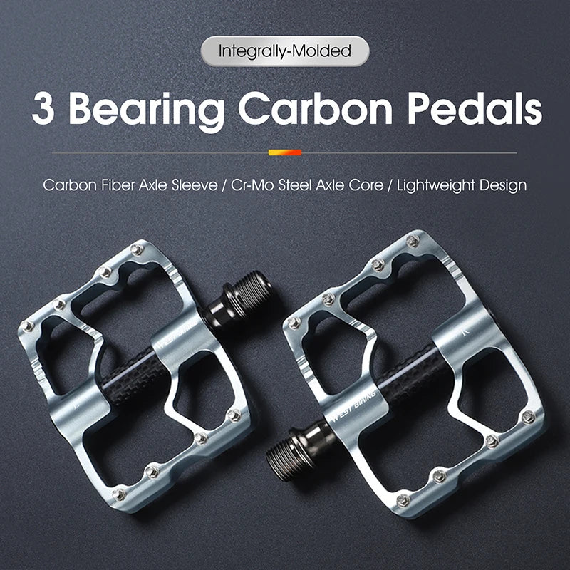WEST BIKING Bicycle Pedals 3 Bearings Ultralight Carbon Fiber Road Bike Pedals BMX MTB Flat Pedals Professional Bike Parts