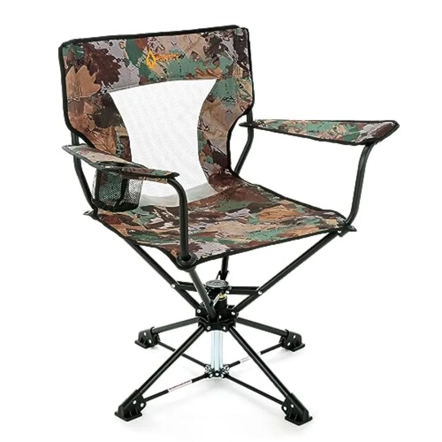 360 Degree Swivel Hunting Chair with Armrests for Blinds Fishing High-Grade 600D Canvas Steel Frame No Sink Feet Supports up to
