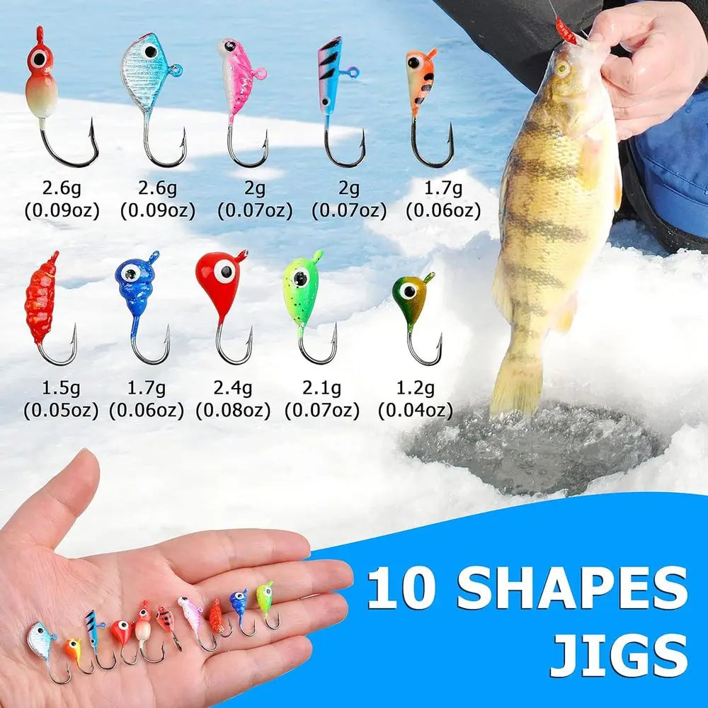 48-Piece Glow-in-the-Dark Ice Fishing Lures Kit for Crappie, Panfish, Walleye, and Perch