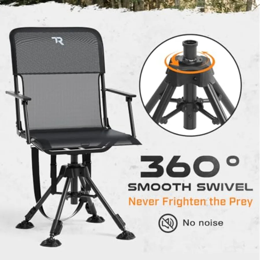360 Degree Swivel Hunting Blind Chair 400 lbs Capacity Silent Height Adjustable Portable Ground Hunting Seat for Deer Turkey wi