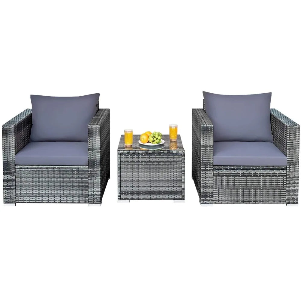 3 Pieces Patio Conversation Set, Outdoor Rattan Wicker Sofa Set with Coffee Table, Patio Furniture Set with Soft, Customized