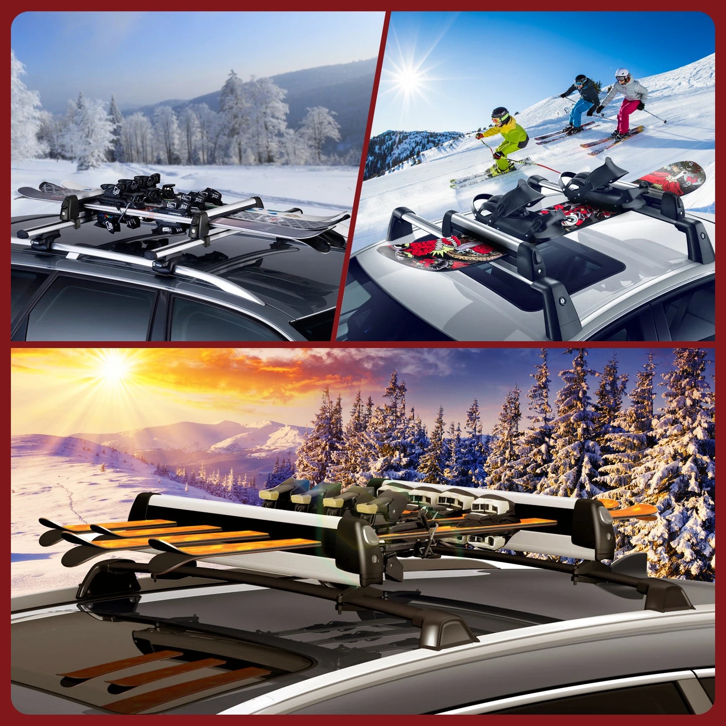 2PCS-Pack Ski And Snowboard Roof Rack Car Rack Carrier Ski Car Rack Snowboard Roof Carrier Aluminum Alloy Ski Roof Carrier