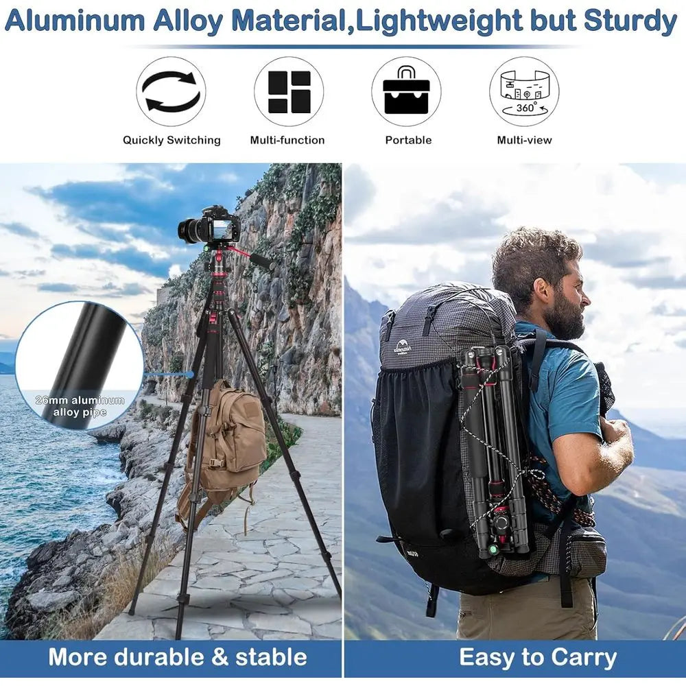2-in-1 Adjustable Aluminum Tripod for Camera & Hunting, 68 Height, Removable Handle, Compatible with DSLR, Canon, Nikon, Sony, I