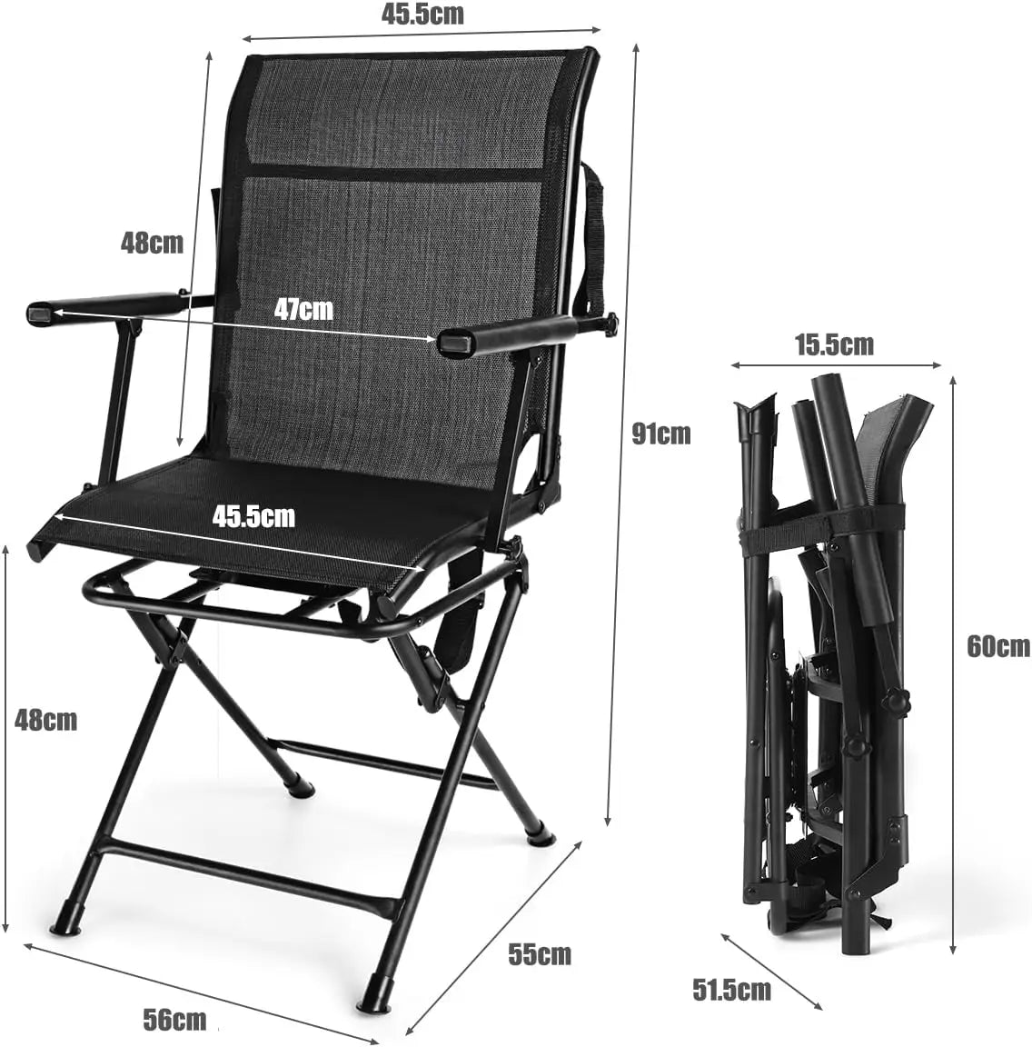 360 Degree Swivel Hunting Blind Chair, Portable Swivel Blind Stool W/Armrest, Sturdy Metal Frame, Mesh Back, Ground Hunt