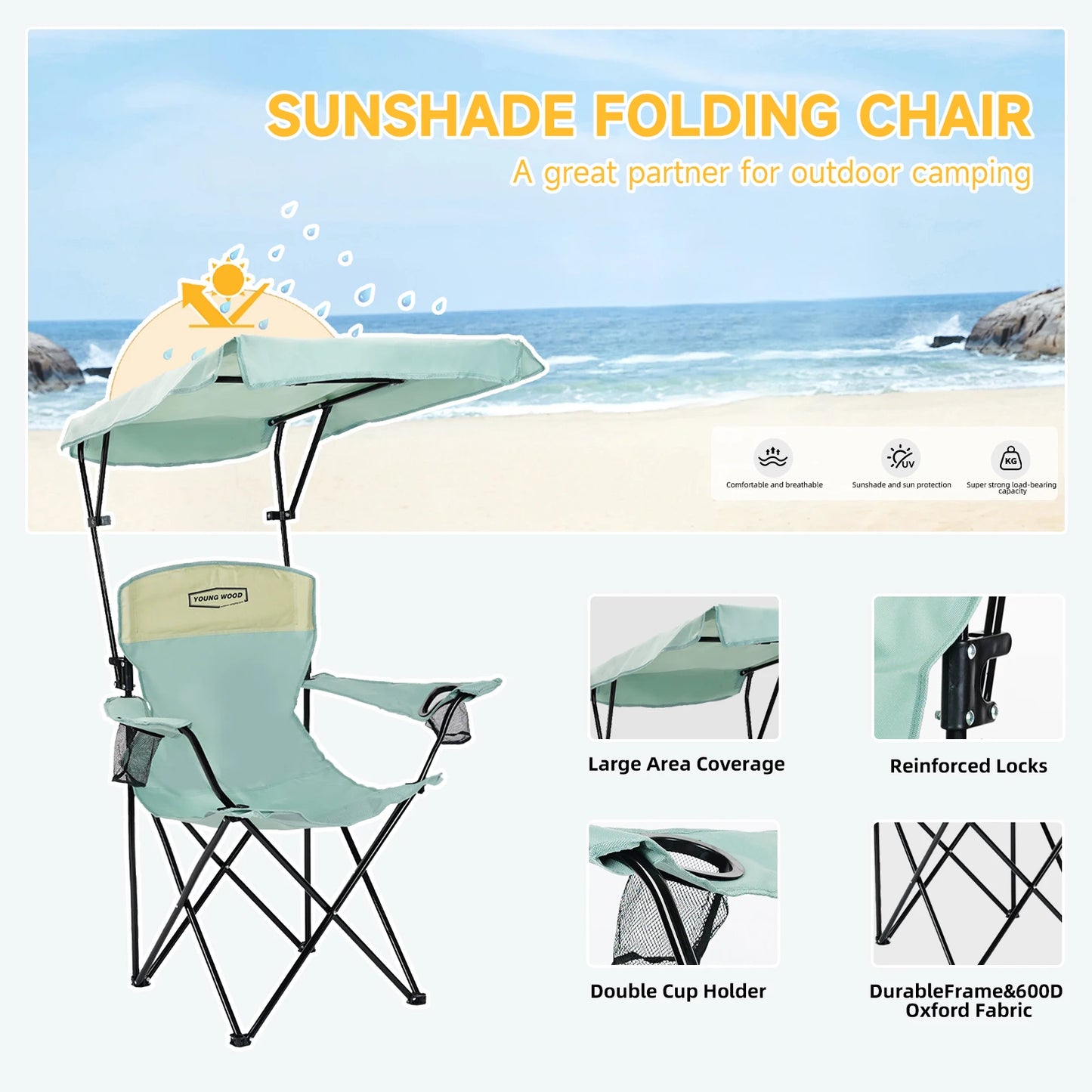 YoungWood Lightweight Travel Chair Portable Folding Camping Chair With Armrests Aluminum Alloy Fishing Chair Outdoor Furniture