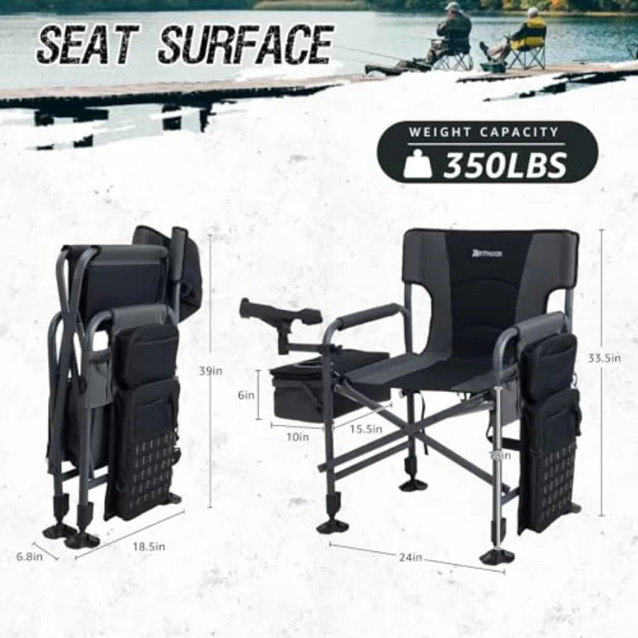 2 Pack Fishing Chairs with Rod Holder Folding Ice Fishing Chair for Adults Outdoor Camping Chair Leg Adjustable with Cooler Bag