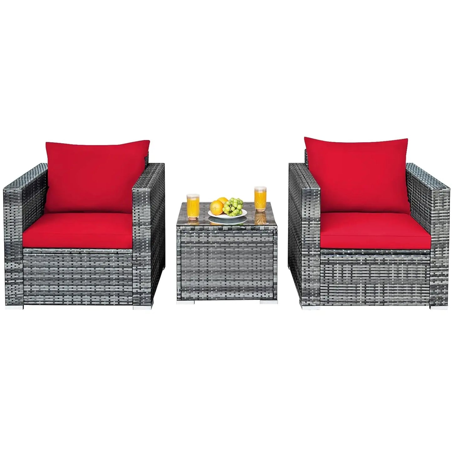 3 Pieces Patio Conversation Set, Outdoor Rattan Wicker Sofa Set with Coffee Table, Patio Furniture Set with Soft, Customized