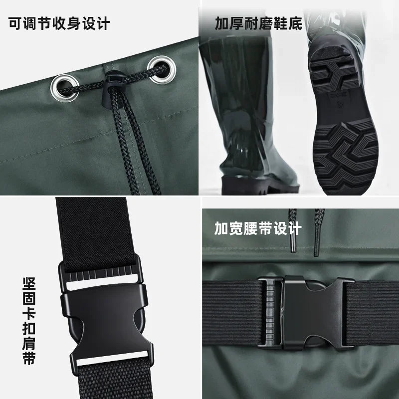 New Nylon Launching Pants Half-body Waterproof Clothes Ultra-light and Breathable Wading Clothes Rain Pants Belt Rain Shoes