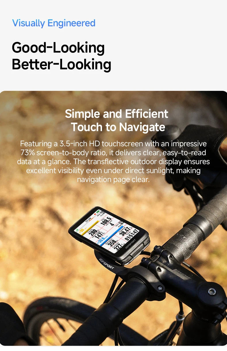 iGPSPORT Bicycle GPS Computer BiNavi Touchscreen Map Navigation 35 Hours Battery Life  IPX7 Waterproof Route Planning