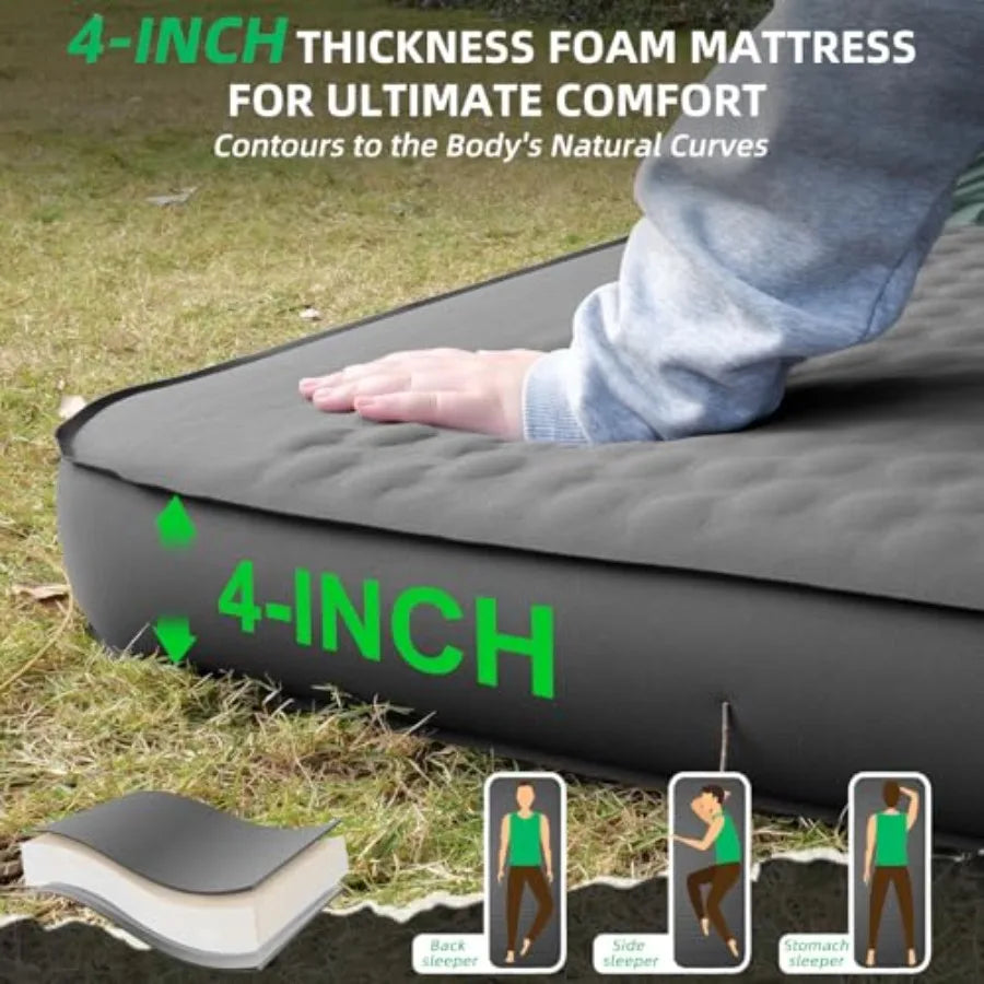 Self Inflating Sleeping Pad with Electric Pump 3.15 Ultra-Thick Memory Foam Camping Sleeping Mat with Pillow 9.5 R-Value Insula
