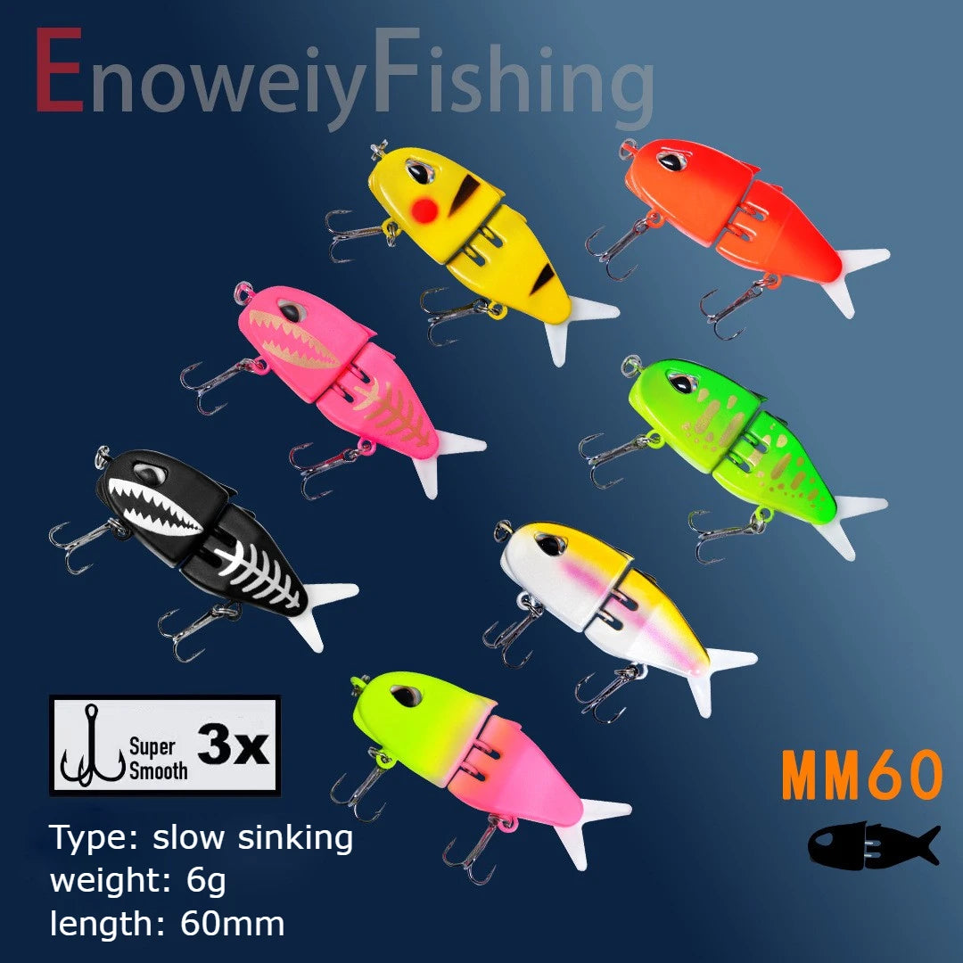 1PCS MM60 Fishing Lure Slow Sinking Swimbait Realistic Jointed Bait 3D Eyes PVC Material for Bass & Predator Fishing Acce