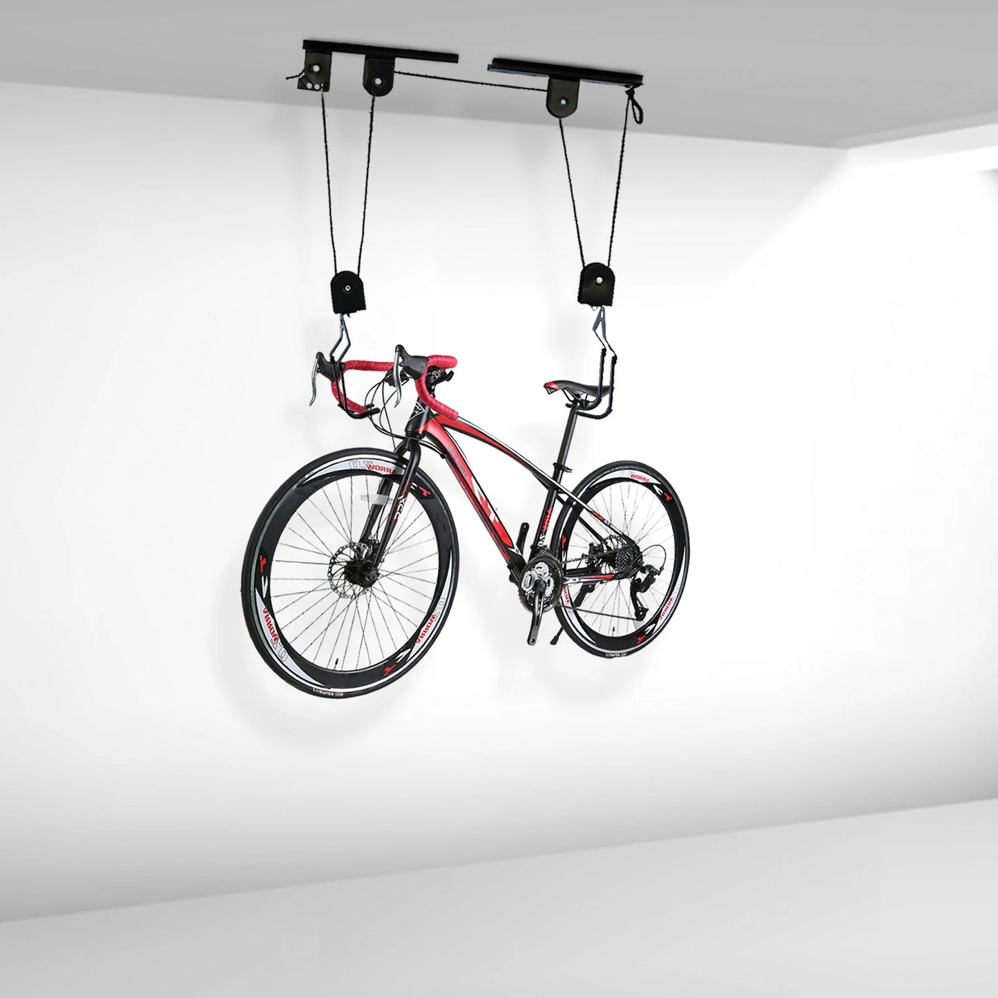 Bike Hoist for Garage Ceiling Mount Pulley System Bike Storage Set Of Bike Hangers for Garage Storage