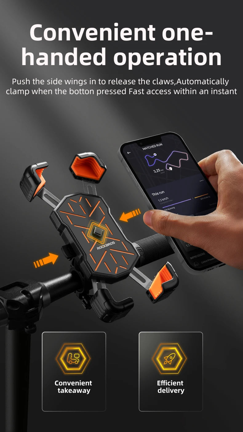 ROCKBROS Universal 360° Bike Phone Holder View Bicycle Phone Holder 4.5-7.2inch Mobile Phone Stand Shockproof Motorcycle Bracket