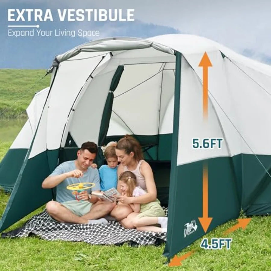8 Person Camping Tent with Porch, Large Family Tents for Camping, PU1000MM Waterproof Tent with 5 Mesh Windows, Removable Rainfl