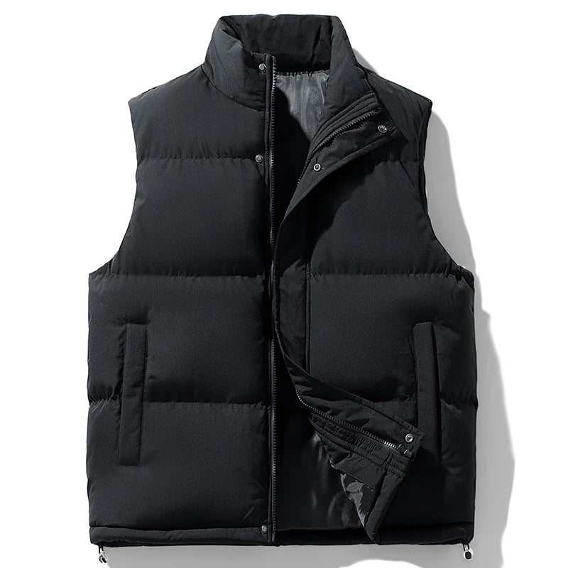 Fishing Vest Stand-up Collar Outdoor Vest Men's Down Cotton Vest Men's Autumn and Winter Thickened Coat Waistcoat Warm Vest Coat