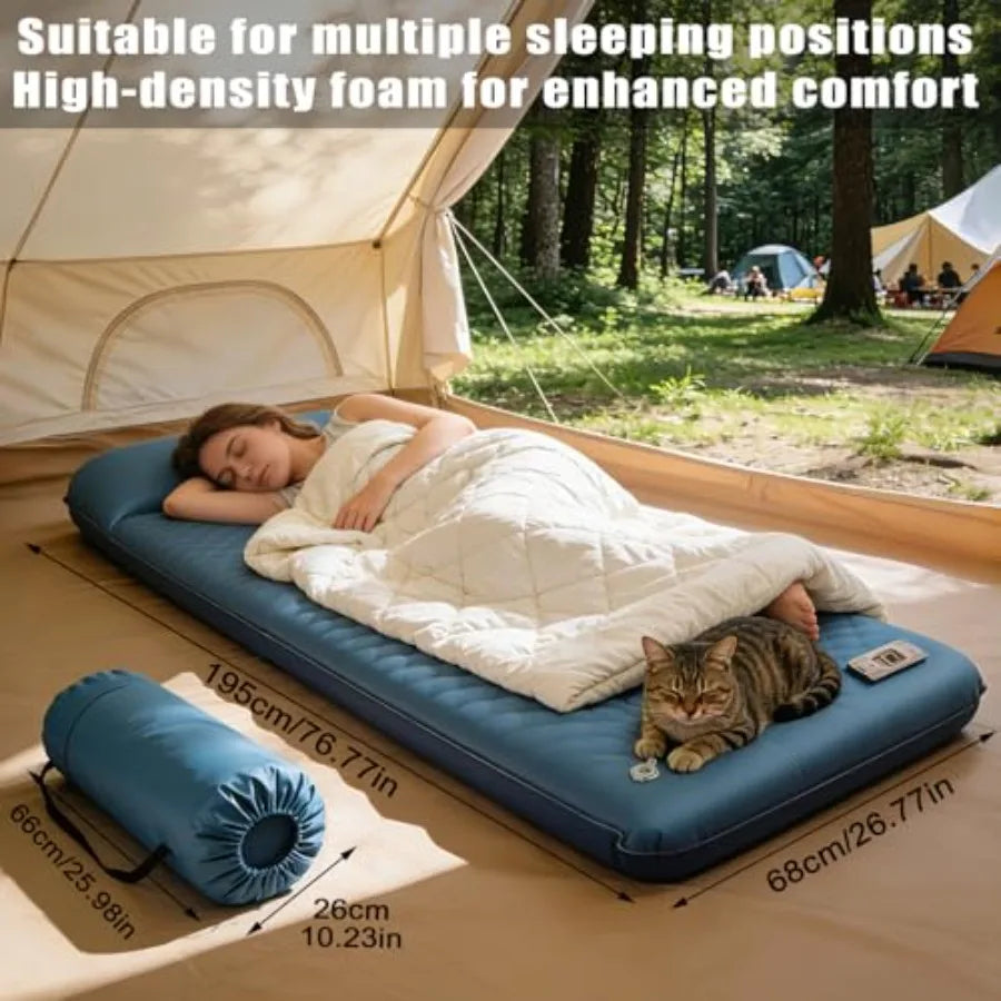 Self Inflating Sleeping Pad for Camping with Electric Pump 3.15 Ultra-Thick Memory Foam Mattress with Built-in Pillow 4-Season