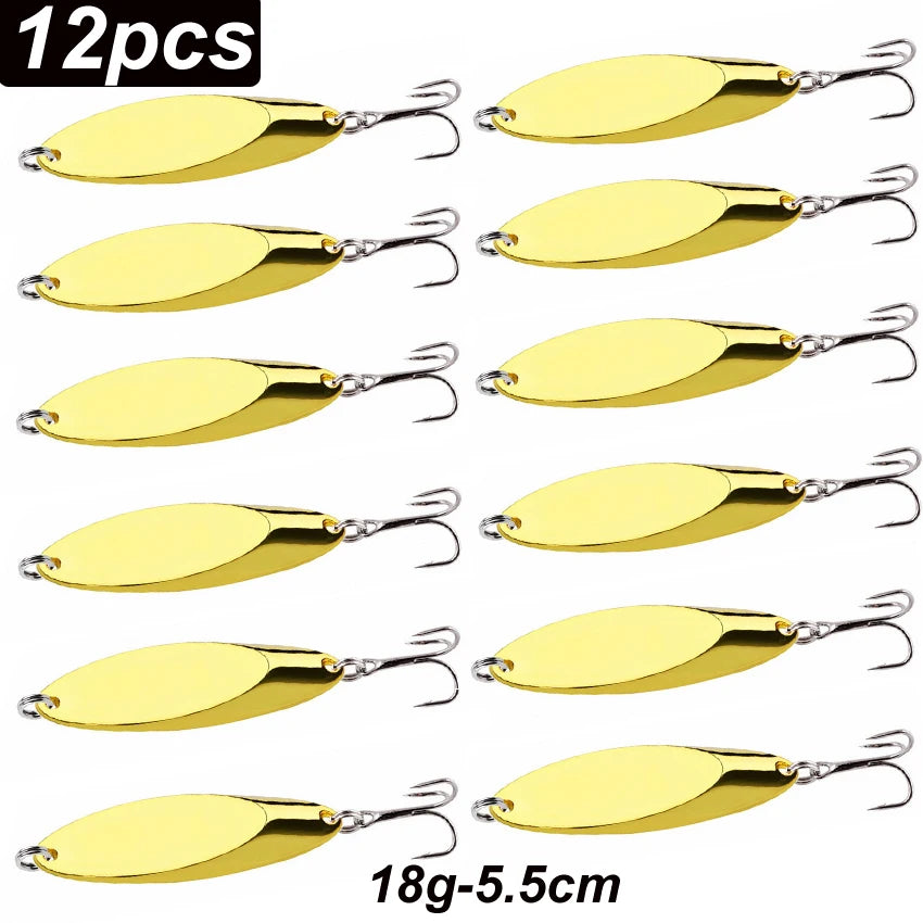 12pcs Metal Spinner Spoon Lures Trout Fishing Lure Hard Bait Sequins Paillette Artificial Baits Spinnerbait Fish Tools 1.5g-56g